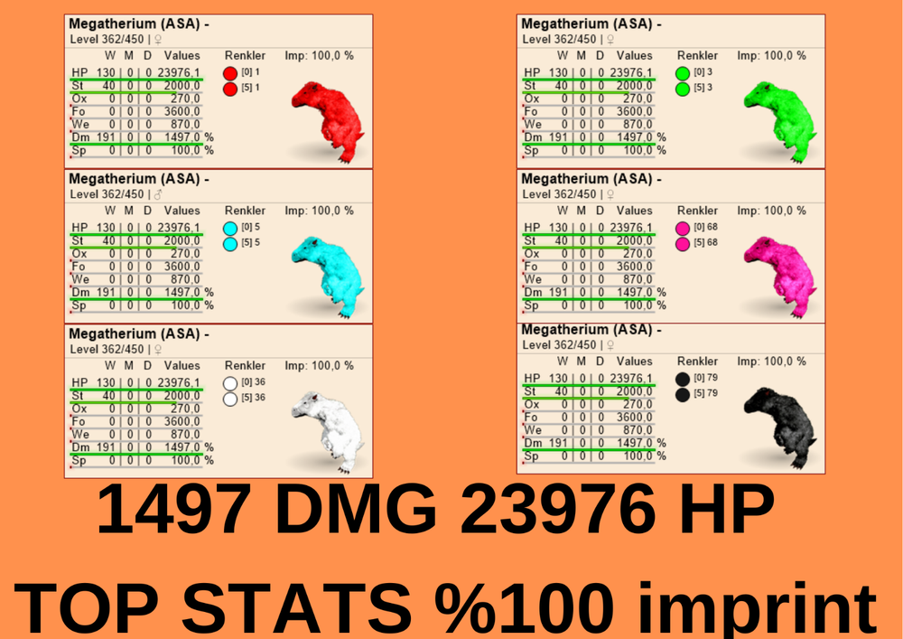 Megatherium 1497 DMG 23976 HP TOP STATS Ark Survival Ascended Official PVE