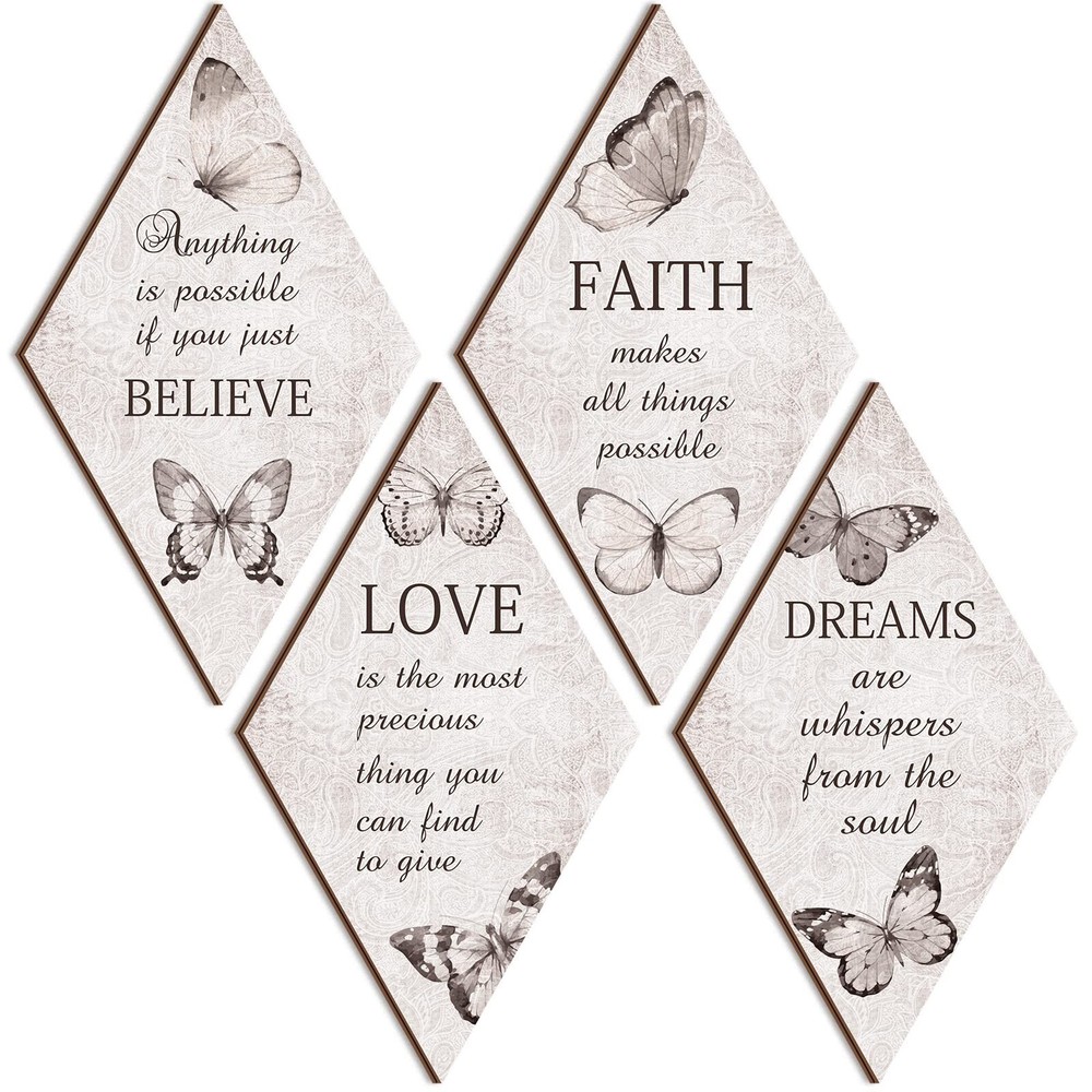 FairySandy 4 Pcs Faith Love Dream Wall Decor Wooden Inspirational Butterfly W...
