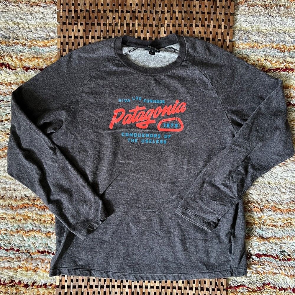 Patagonia Viva Los Funhogs Crew Neck Long Sleeve Sweatshirt Grey Men's Large L