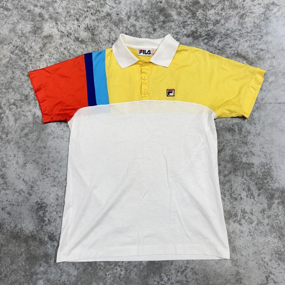 Vintage FILA Polo Shirt Mens 36 Multicolor Colorblock Logo Made In Italy 80s