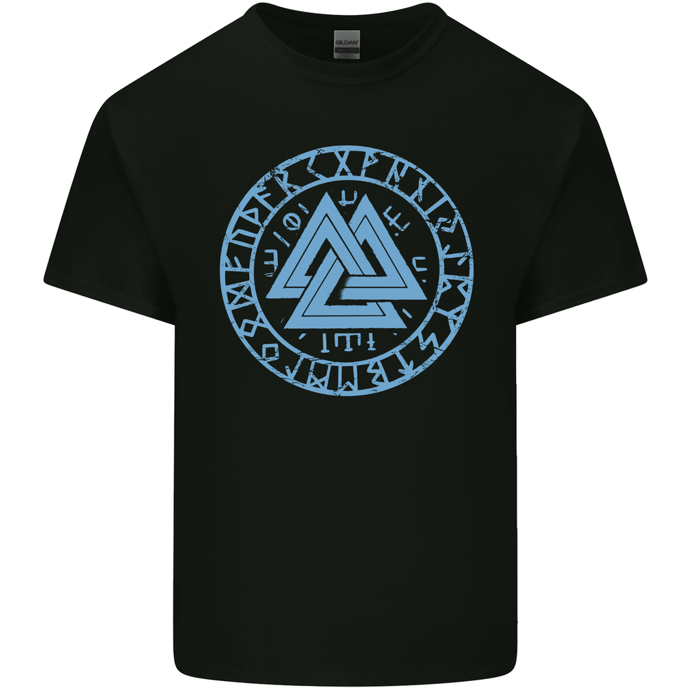 Valknut Circle With Viking Text Blue Print Mens Cotton T-Shirt Tee Top