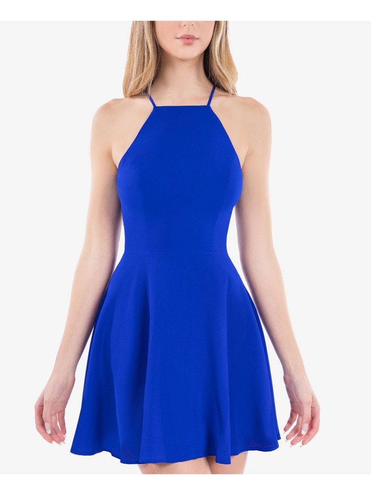 B DARLIN Womens Blue Lace-back Sleeveless Short Party A-Line Dress 3