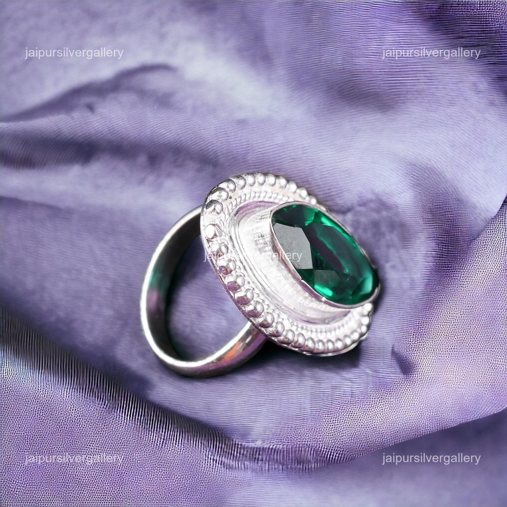 925 Sterling Silver Natural Green Emerald Party Wear Full Eternity Ring Jewelry