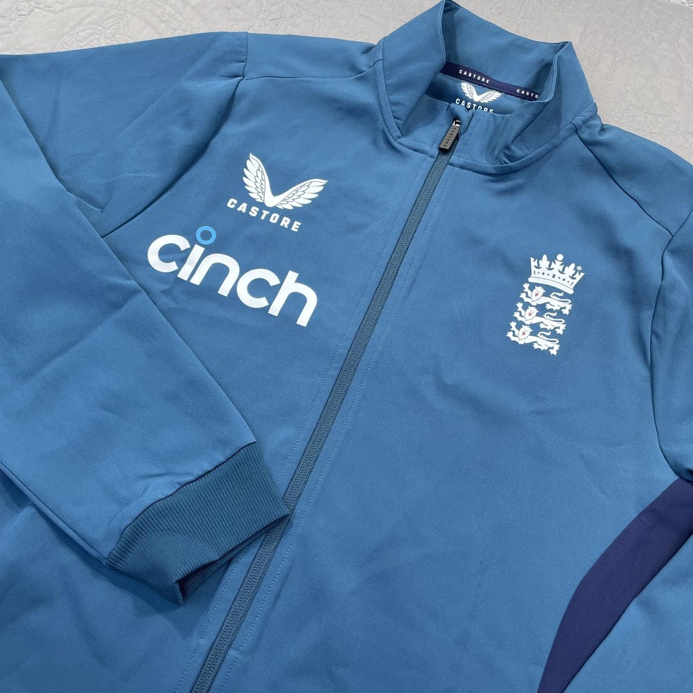 Castore Jacket Mens Medium Blue Full Zip Training Cinch Logo Cricket Performance