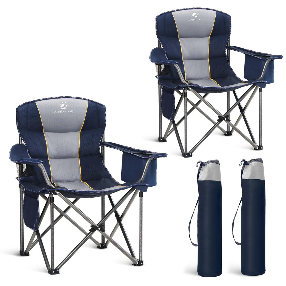 Oversized Heavy Duty Folding Camping Chair with Padded Seat and Cup Holder