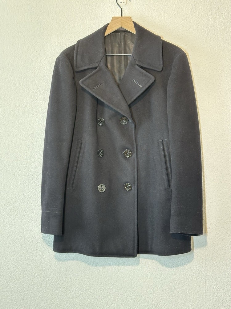 Vintage 50s Navy Pea Coat Mens Size 36 Overcoat Button Wool Heavy