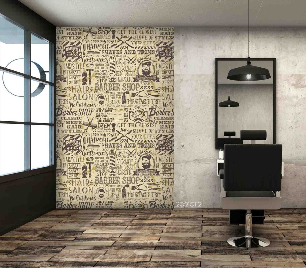 3D Barbershop Illustration Pattern Wall Murals Wallpaper Murals Wall Sticker