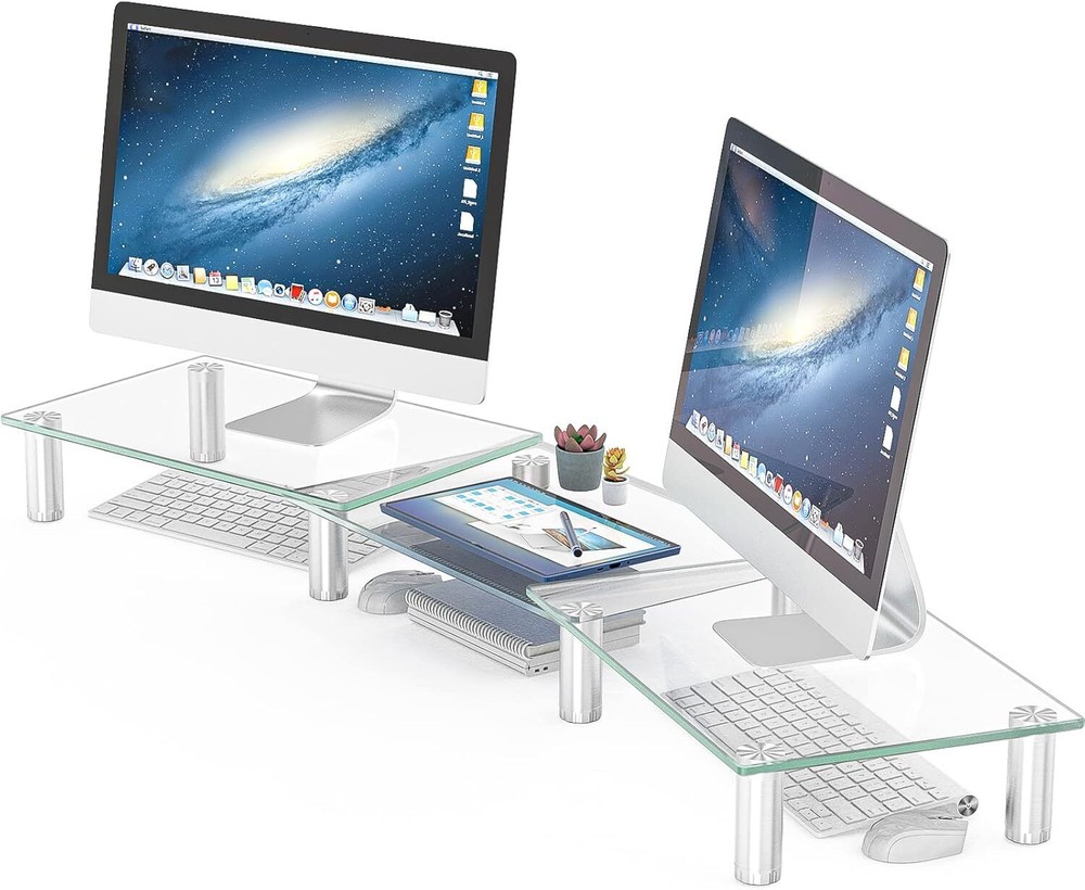 Dual Monitor Stand -Adjustable Length And Angle Dual Monitor Riser Desktop