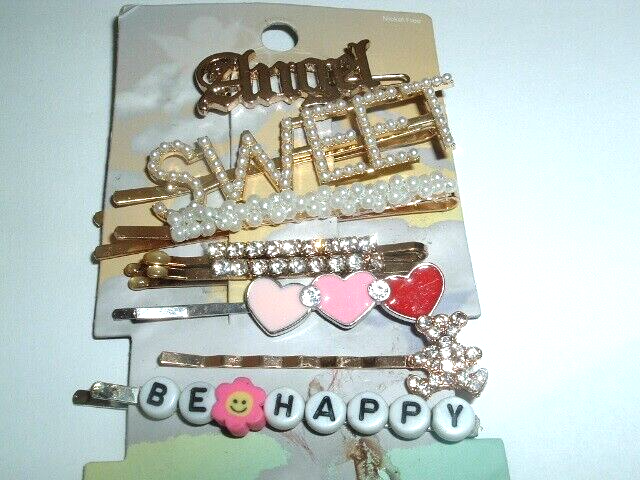 Vintage Enamel and Jeweled Bobby Pin Set of 8