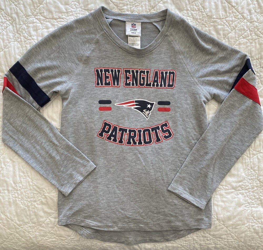 Girl's NFL New England Patriots Long Sleeve Shirt, Large 10/12, 100% Cotton