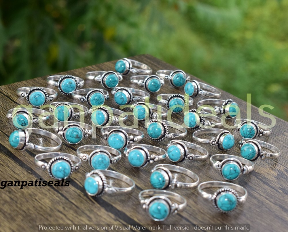 Christmas Sale Turquoise Gemstone Ring 5-Piece Lot 925 Silver Plated  -image