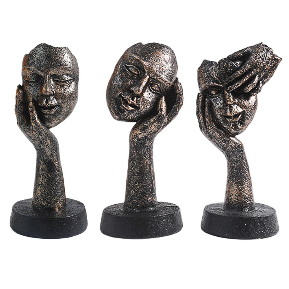 Estatua de pensador decoración escritorio moderno Silencio es oro abstracto resina estatuilla