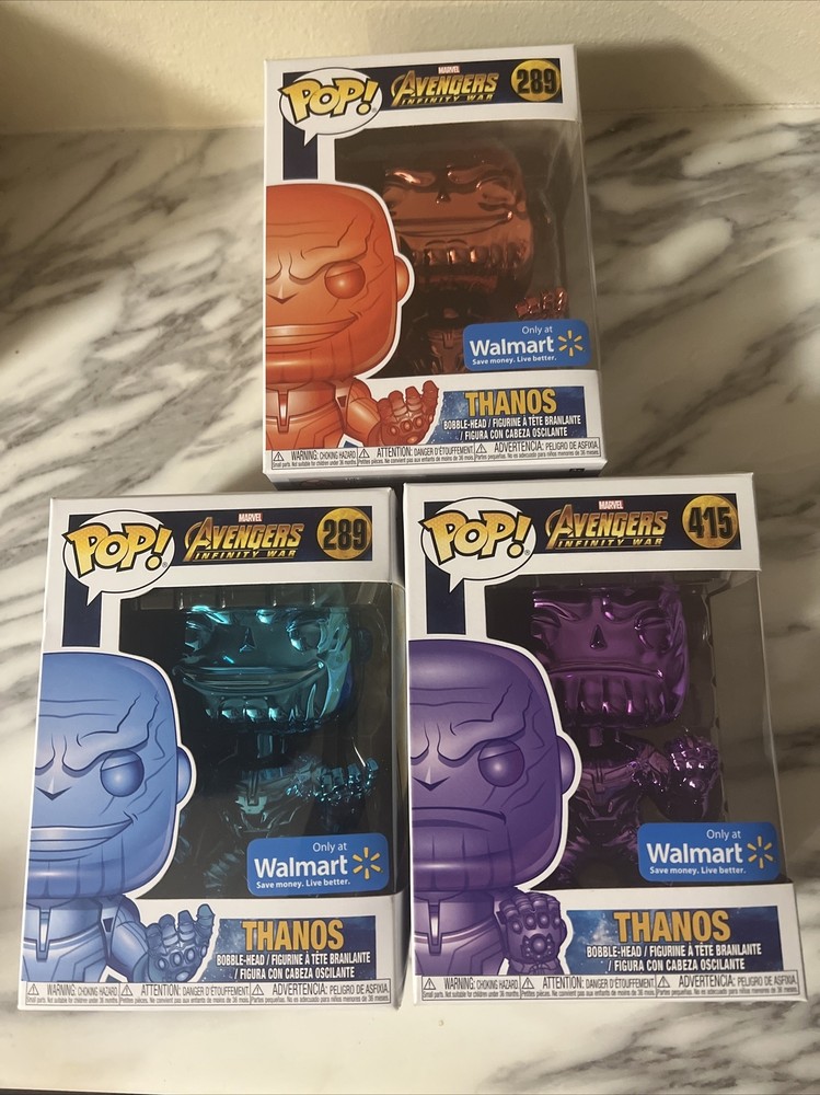 Marvel Walmart Thanos 3 Funko Pop Chrome Set Lot Avengers Infinity War #289 #415