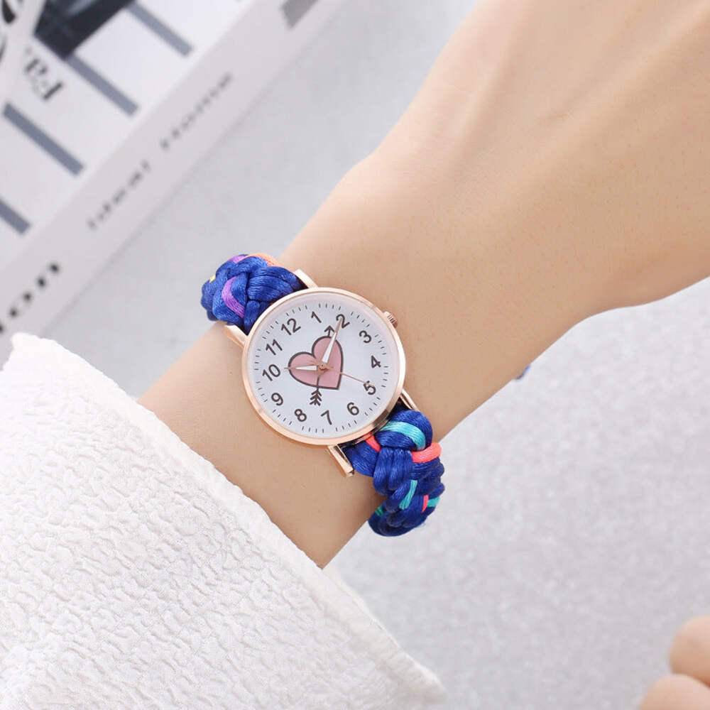 Korean Style Handmade Braided Bracelet with Peach Heart Watch in Multiple Colors