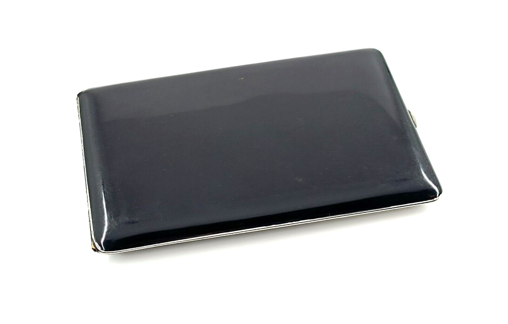 Antique Black Enamel Cigarette Case Art Deco Vintage Rare case box