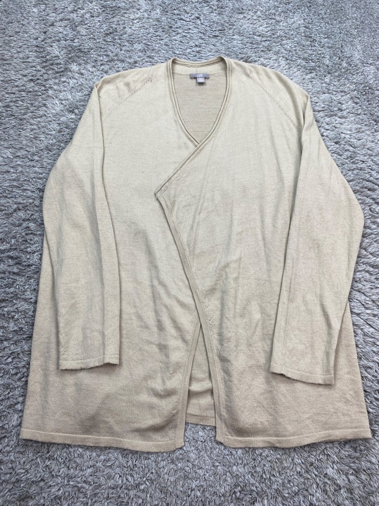 J Jill Sweater Women LP Large Petite Tan Merino Wool Open Front Duster Cardigan