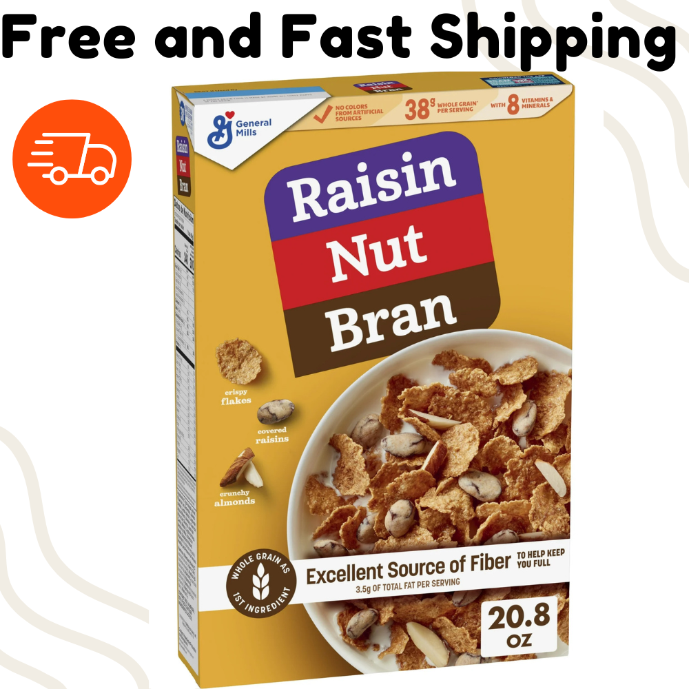 Raisin Nut Bran Cereal, High Fiber Cereal Made with Whole Grain, 20.8 oz