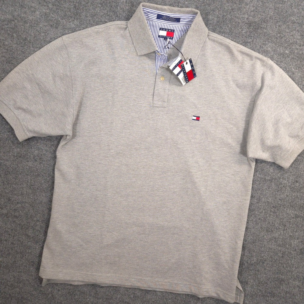 Vintage Tommy Hilfiger Polo Shirt Mens Large Gray Heather Knit Deadstock 90s Y2K