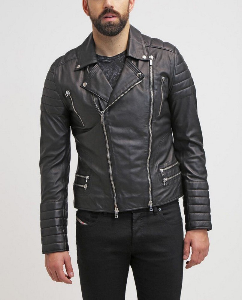 Slim Fit Black Biker Lambskin Leather Jacket for Motorcycle Party Wear SDM142