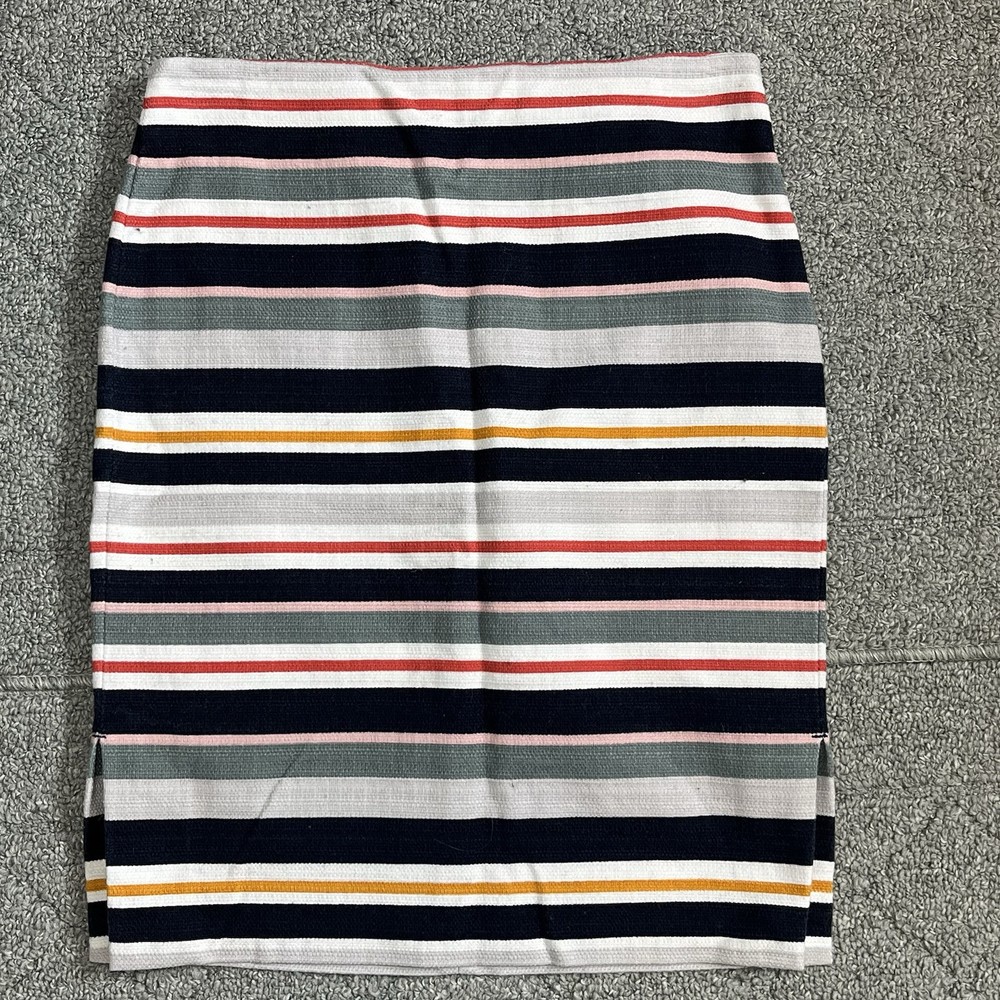 Loft Petite Pencil Striped Skirt Size 2P Blue Pink Textured Twill Split Hems