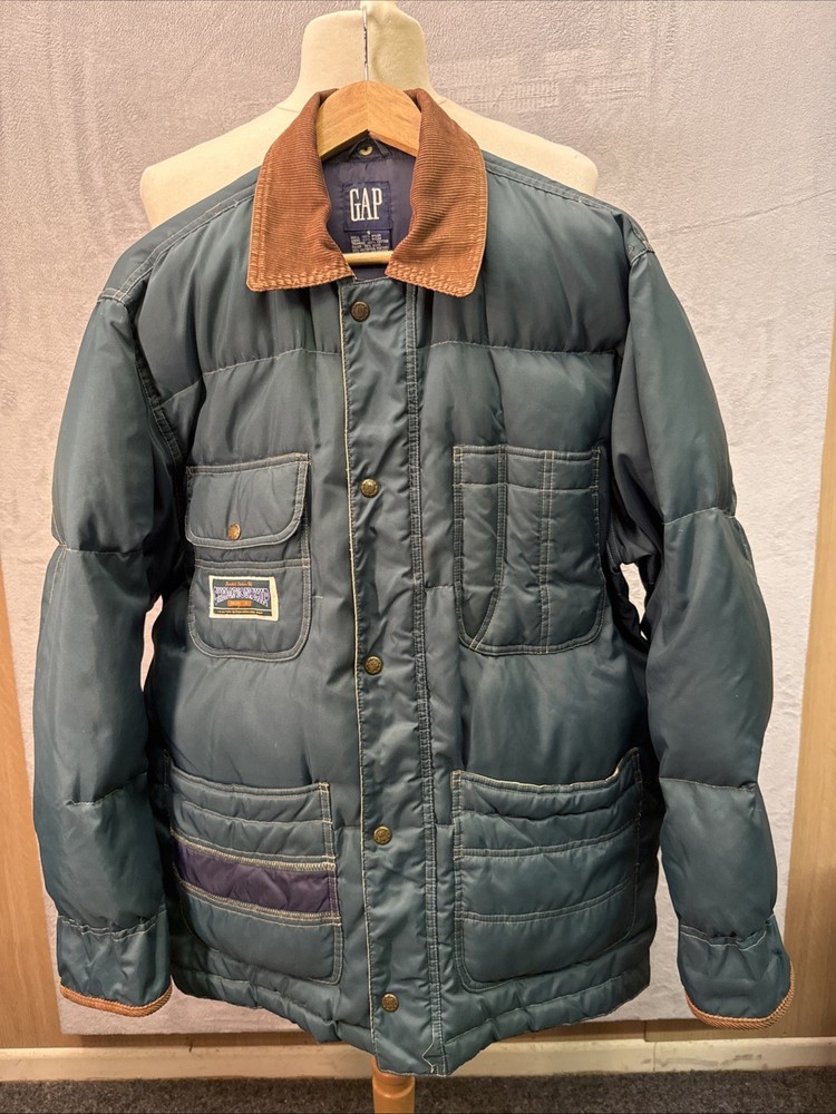 VTG 90’s Gap Jacket Mens Green Olympic Insulated Down Puffer Coat Ski - Size S