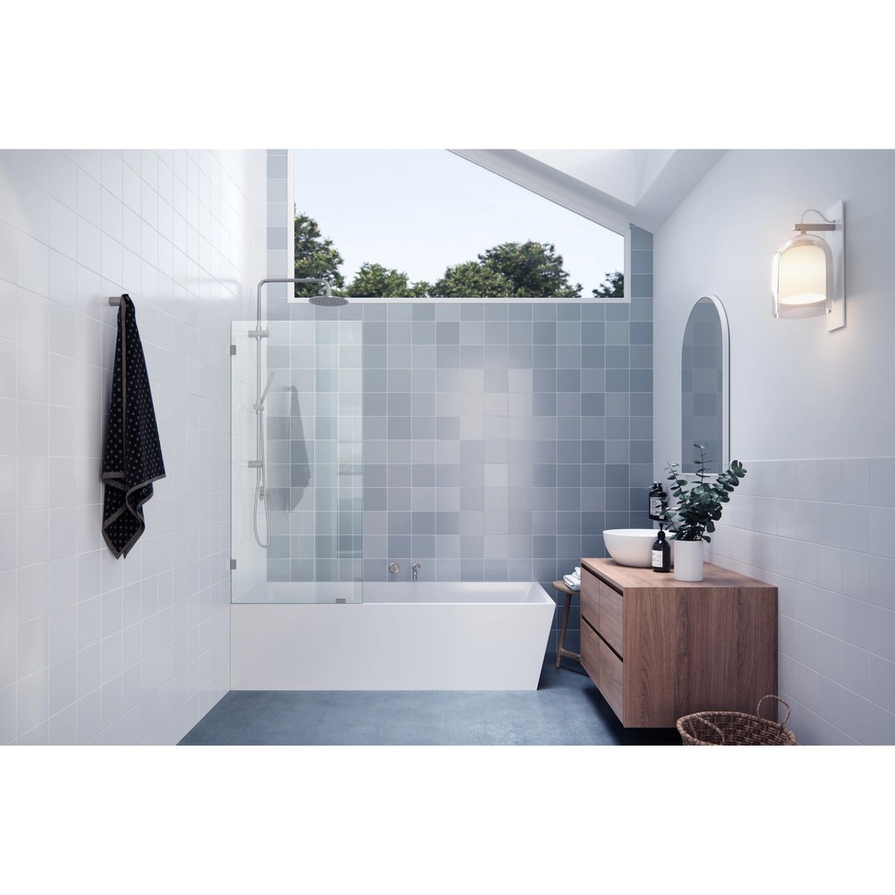 Frameless Brushed Nickel Shower Bath Glass Panel 58.25 x 28.5 Inches