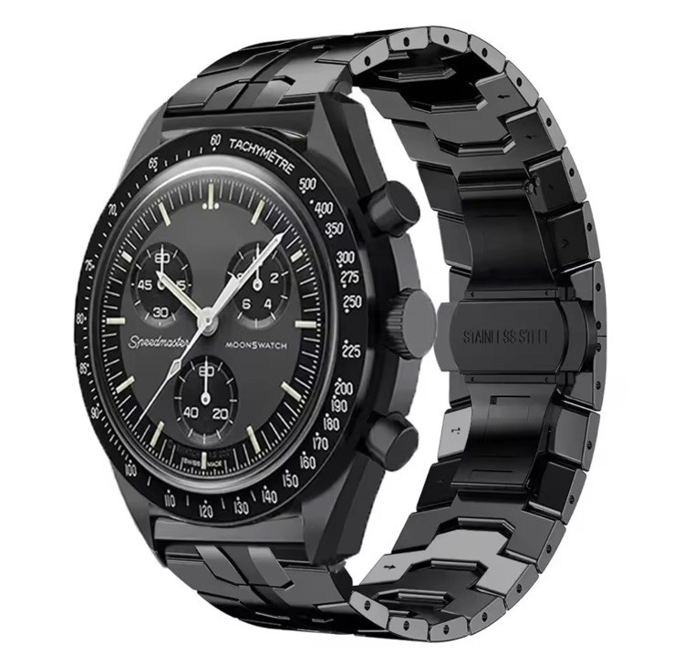 Moonswatch Black Metal Bracelet Strap For Luxury Watch Models High Quality Steel