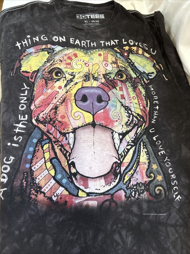 3D TEES Dog Loves U Black Tie Dye XL Colorful Graphics Pit Bull