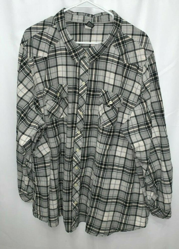 Torrid Womens Gray Pink Plaid Button Front Tunic Top Size 5 Tab Sleeves