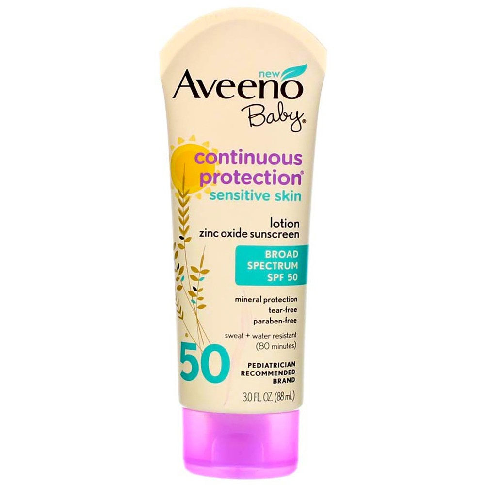 3 Pack Aveeno Baby Continuous Protection Sunscreen, SPF 50, Unscented, Water ...