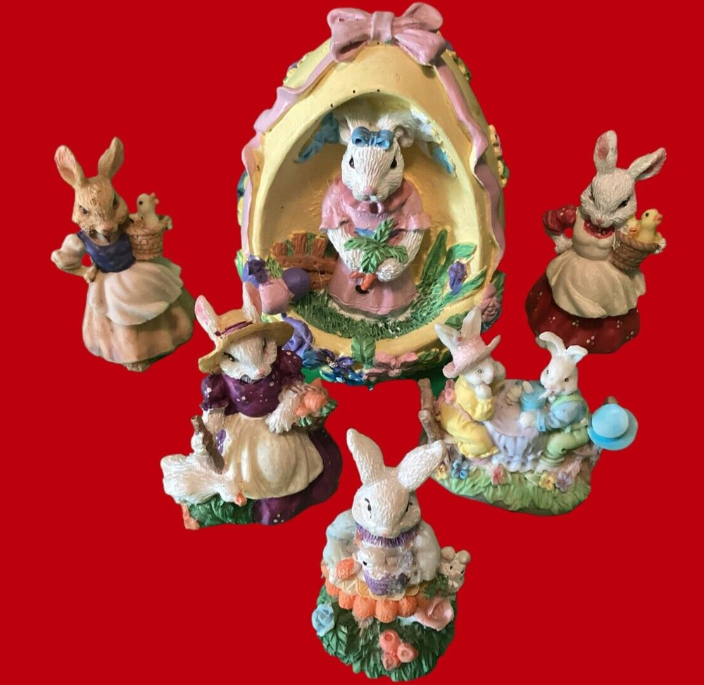 RABBIT FIGURINES ANTHROPOMORPHIC LOT OF 6 VINTAGE