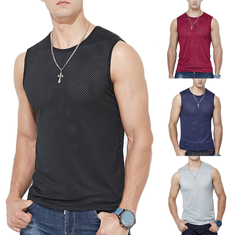 Men Seamless Ice Silk Men Undershirt Mesh Cool Vest Tank Top T Shirt Slim Sport❈