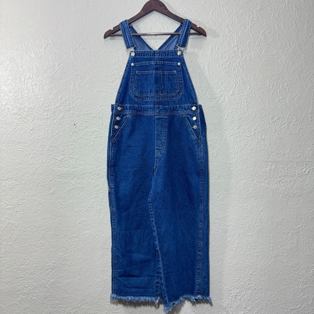 90s Vintage Y2K Frayed Denim Bib Overalls Baggy Grunge Carpenter Cargo Country Style