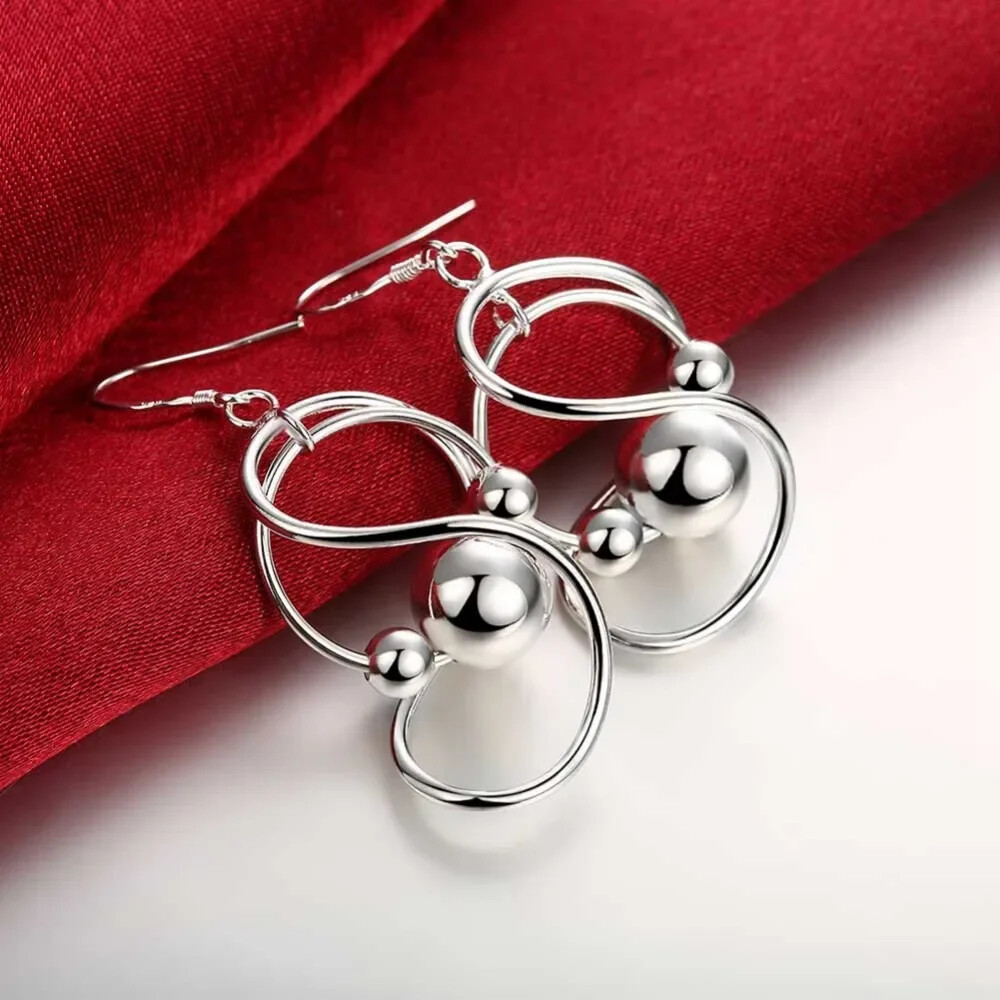 Sterling silver long dangle bead ball earrings for women