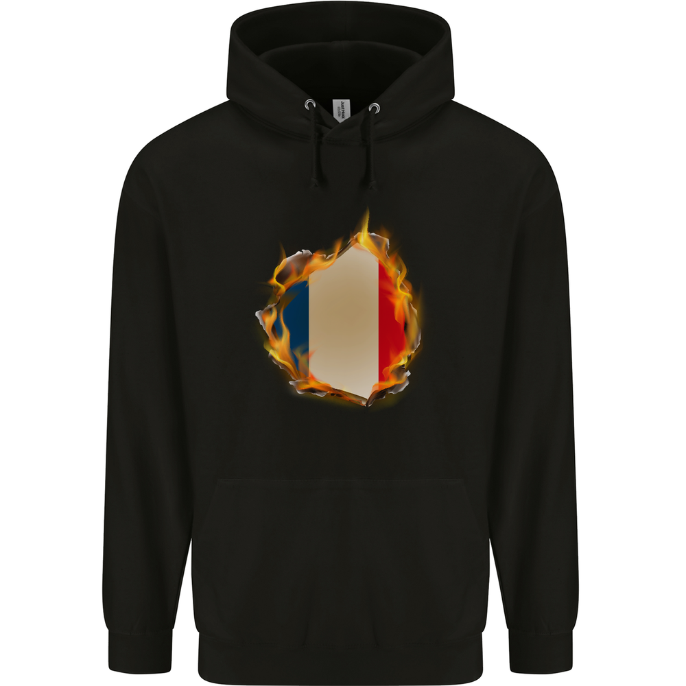 The French Tricolour Flag Fire France Mens 80% Cotton Hoodie