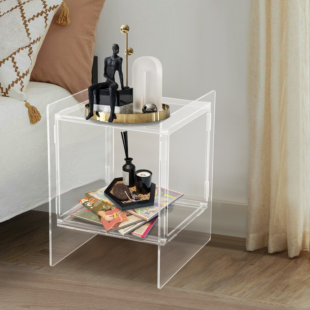 Acrylic Clear Side End Table - Modern Coffee Table for Living Room or Bedside