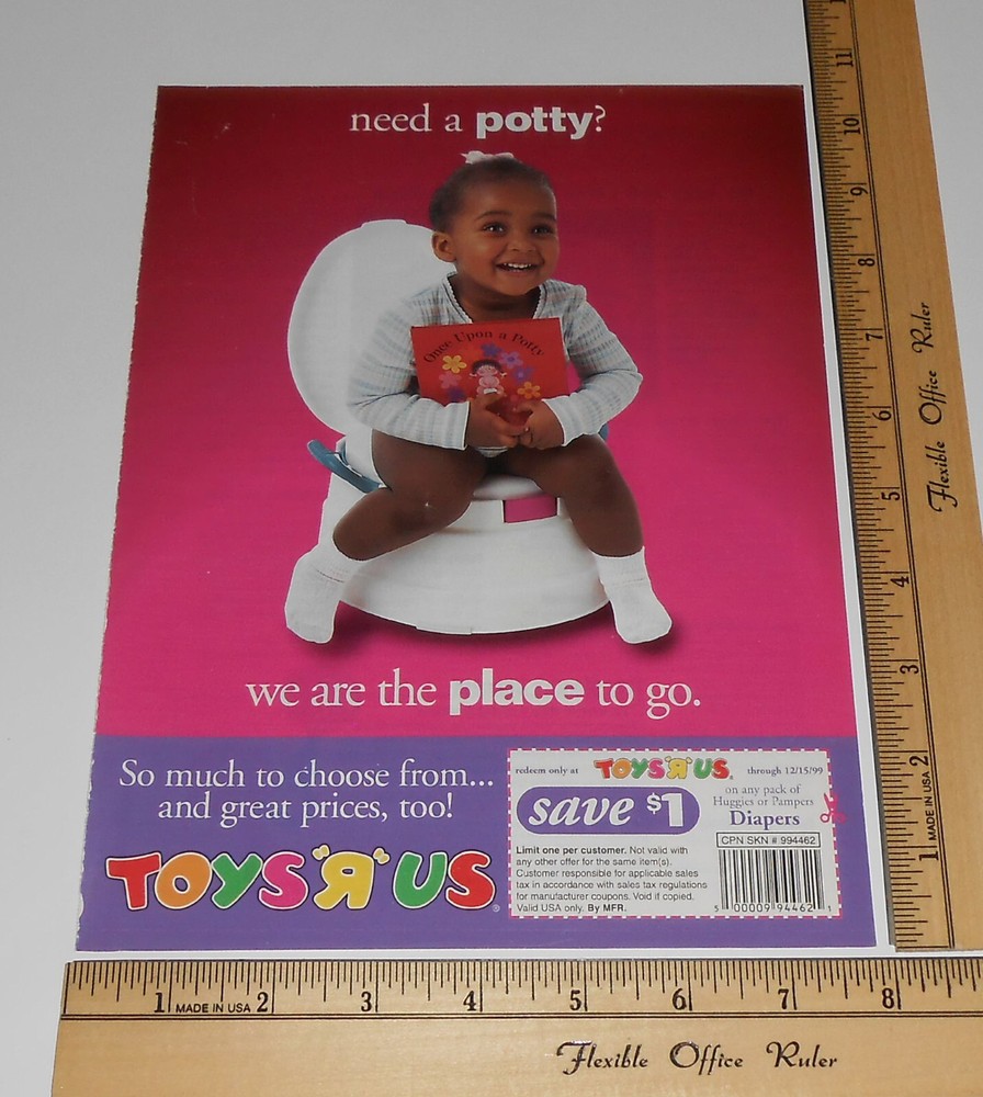 Vintage 1999 Toys R Us Potty Girl Diapers Coupon Print Ad-image