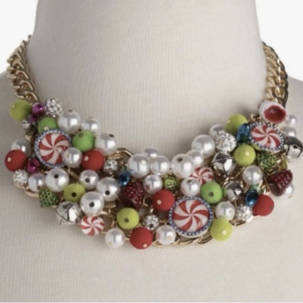 NWT BETSEY JOHNSON Holiday Candy Lights Bib Statement Necklace Gold Tone