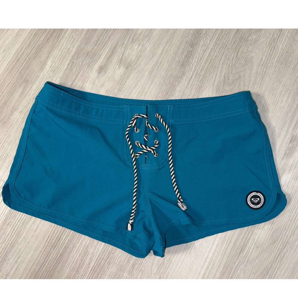 Roxy Women Teal Blue Lace Up Board Shorts Swim Trunks Size 7
