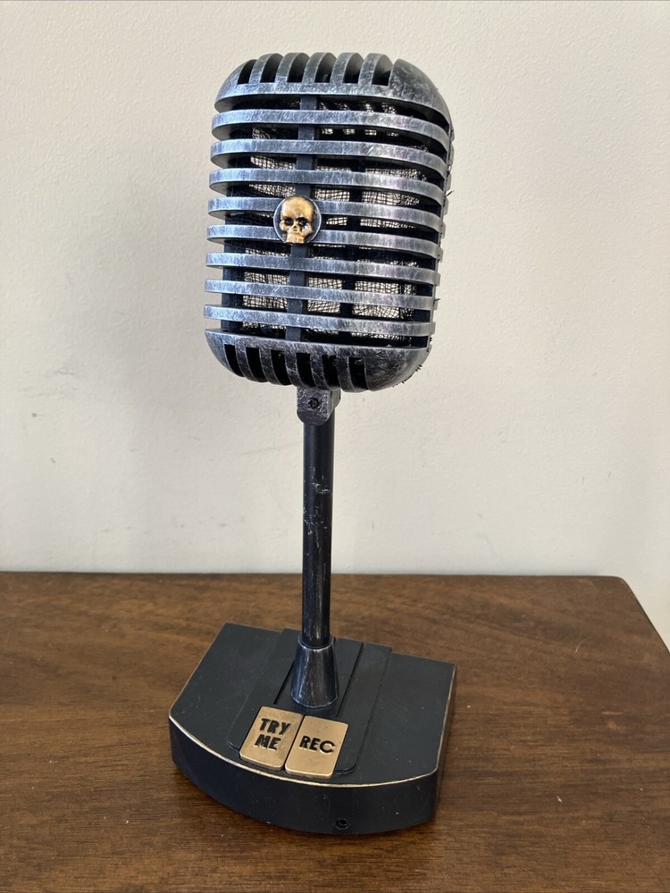 Gemmy Halloween Haunted Microphone Prop Motion Activated Sounds Records & Lights