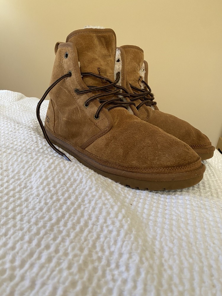 UGG MEN HARKLEY CHESTNUT FULLY LINE SHEARLING SUEDE SHOE US 13