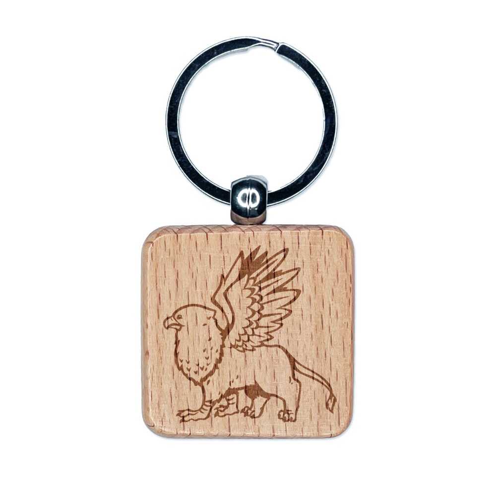 Mythical Griffin Wooden Engraved Keychain Charm Tag