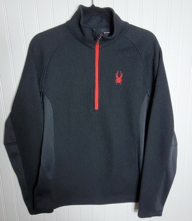 Spyder Men’s Quarter Zip Pullover Core Ribbed Sweater Black Red Size Medium