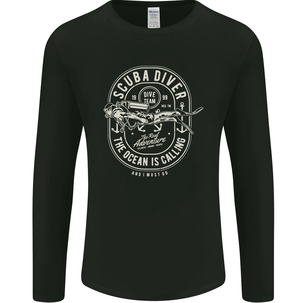 Scuba Diver the Ocean Is Calling Diving Mens Long Sleeve T-Shirt