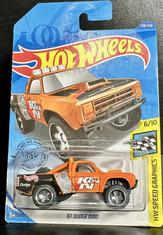 2020 Hot Wheels 87 Dodge D100 Orange K&N Speed Graphics Diecast Toy Car