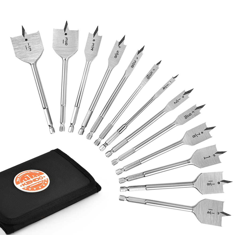 13-Piece Spade Drill Bit Sets, Alloy Steel Paddle Flat Bit with Quick Change Sha