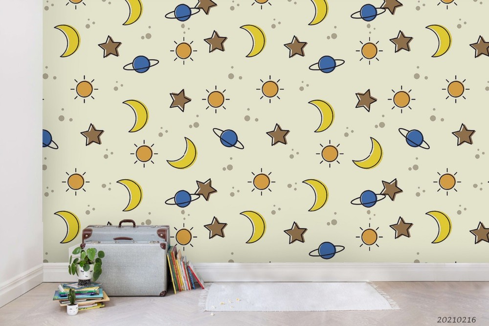 3D Moon Sun Stars Planets Pattern Wall Murals Wallpaper Murals Wall Sticker