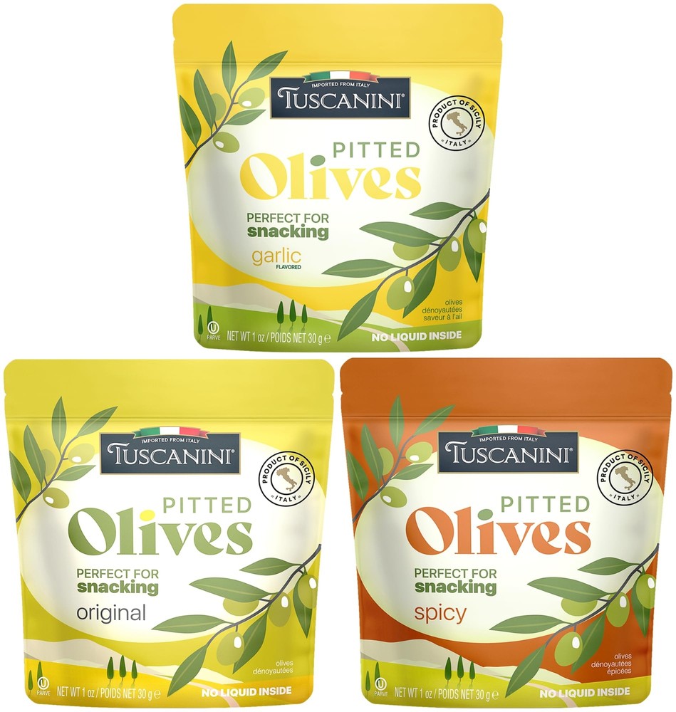 Italian Pitted Snack Olives Variety Pack, 1 oz (30 Pack) | Orignal, Garlic & ...