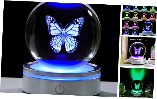 3D Crystal Ball Butterfly Night Light Gift for Women Men Home Decor