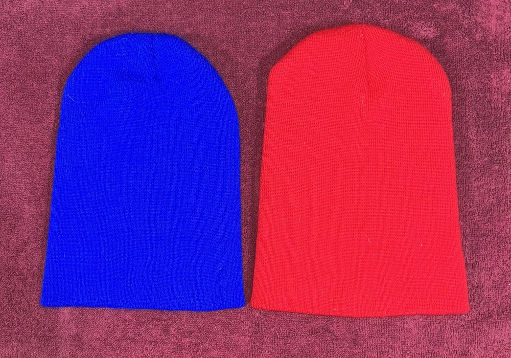 2 Pack Red & Blue Stretchy One-Size Beanies for Men & Women